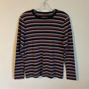 A New Day Black/Pink/Orange/White Striped Crewneck Long Sleeve Tee Size Large